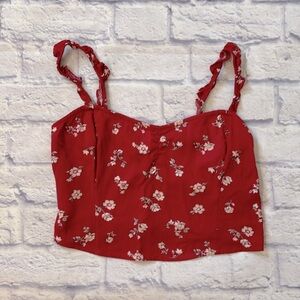 Hollister Red Floral Sleeveless Crop Top Tank Top - Size Large